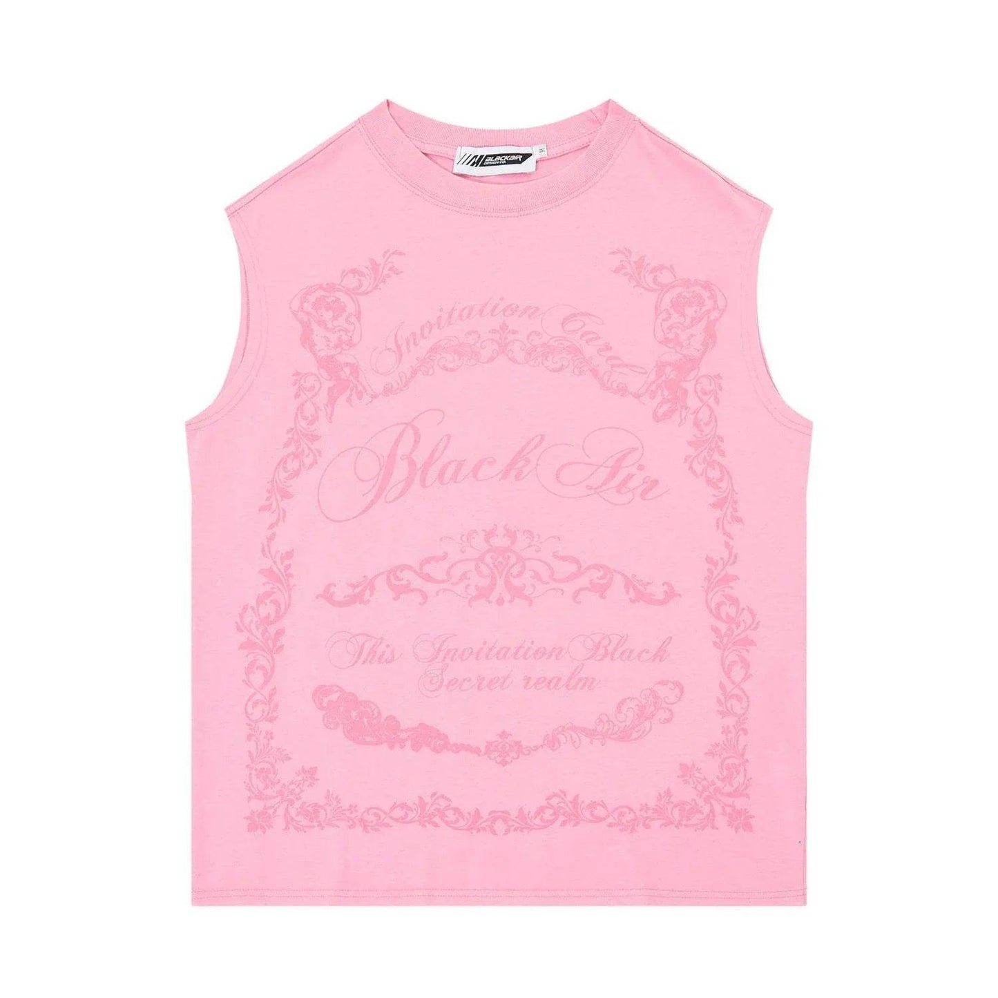 Street Wear Floral Printed Cotton Loose Vest For Men And Women Pink