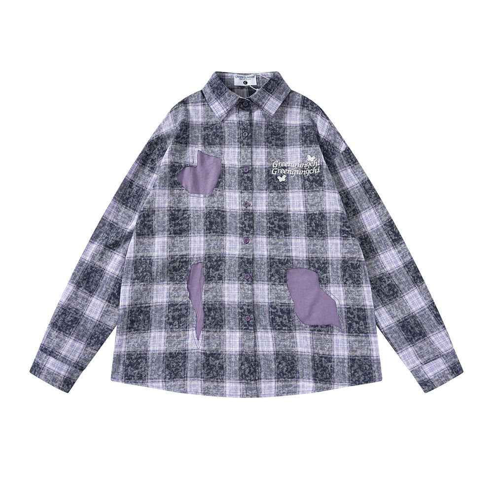 Plaid Long-sleeved Shirt For Women Purple null
