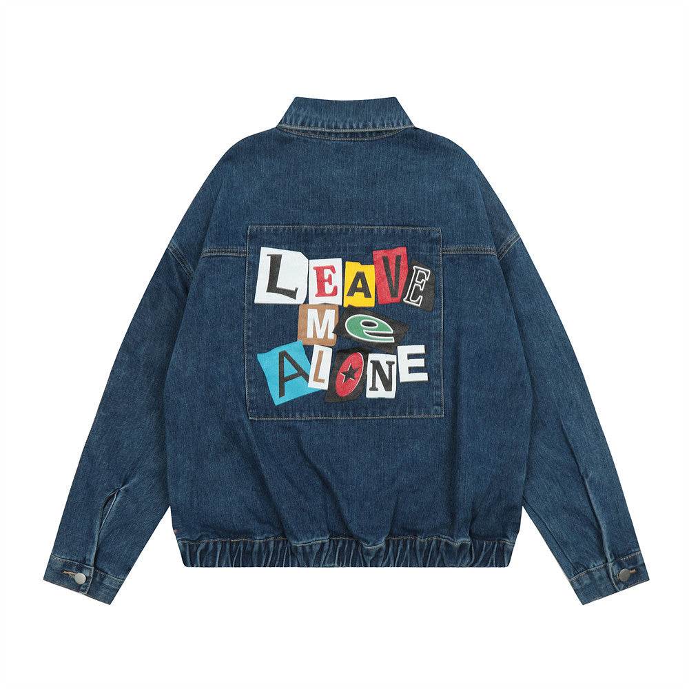 Creative Contrast Color Letter Printing Denim Jacket For Men And Women MuddyStock