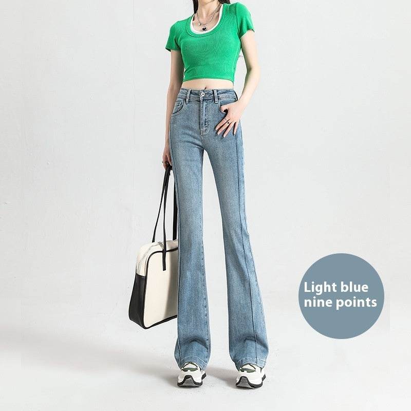 Fashionable High Waist Skinny Jeans For Women Light Blue Ninth Pants MuddyStock