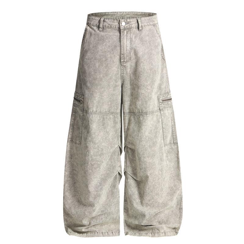 Baggy Pants With A Utility-style Design Featuring Multiple Pockets And Zip Fly For Men Light Gray All Products