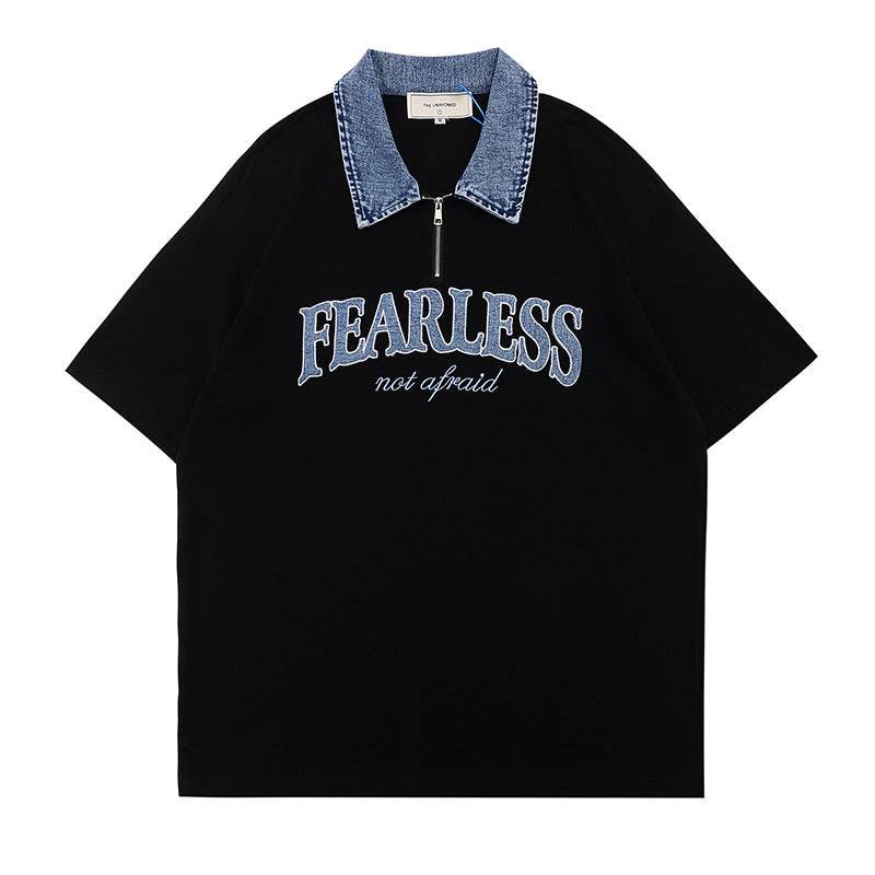 Letter Patch Short-sleeved T-shirt For Men And Women Black MuddyStock