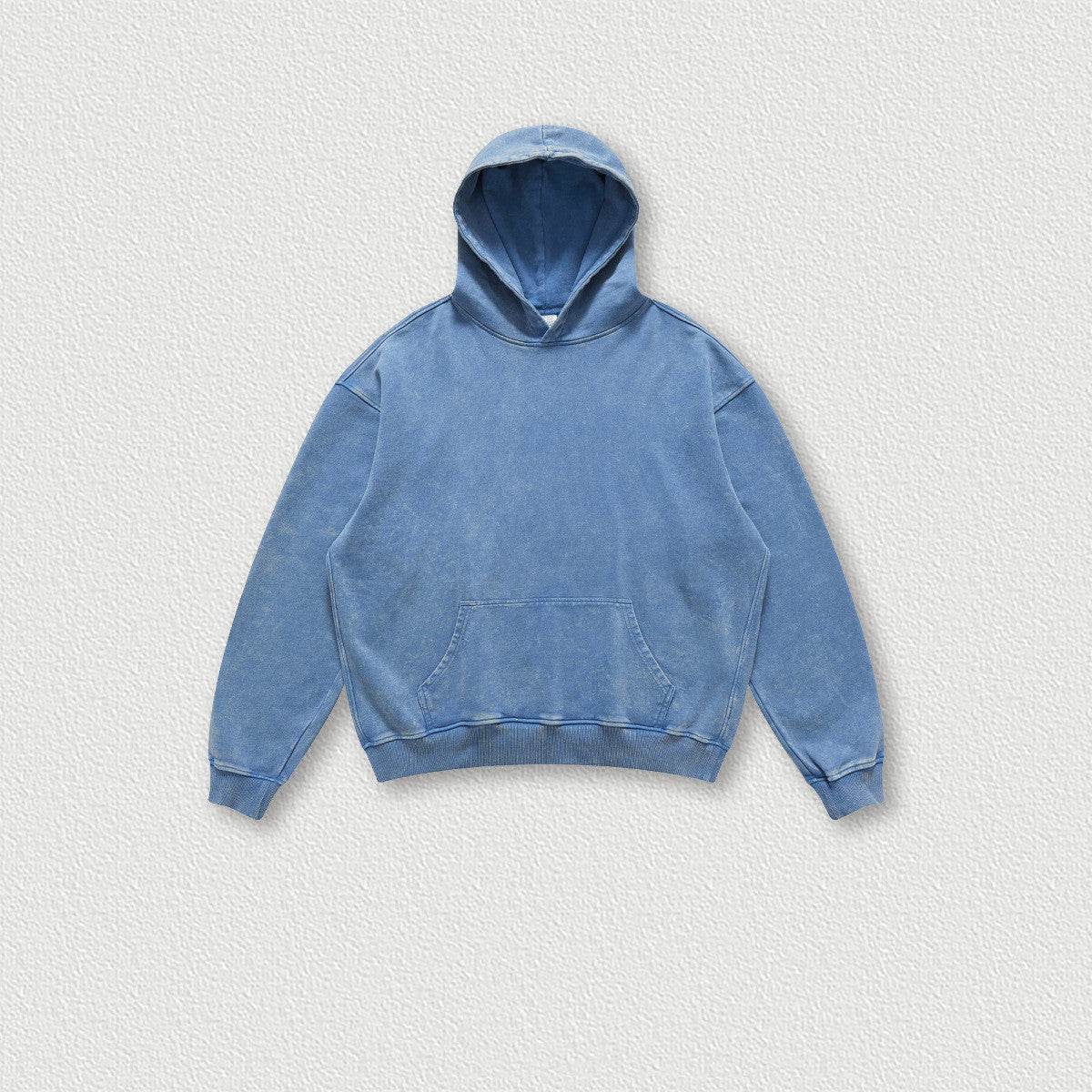 Men's Fashion Simple Washed Old Hooded Terry Sweater Denim Blue MuddyStock