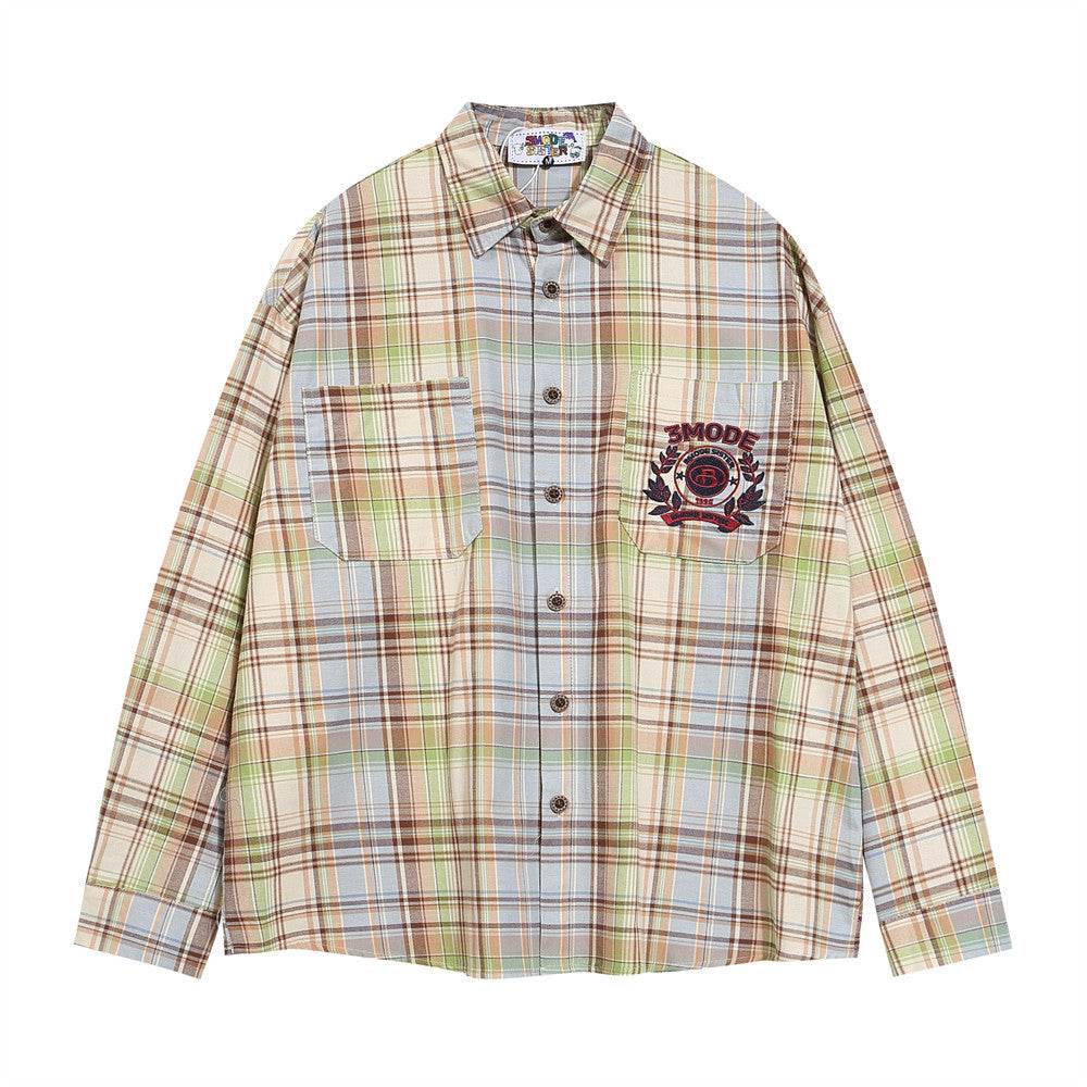 Embroidered Pocket Casual Polo Collar Checked Shirt For Men And Women MuddyStock