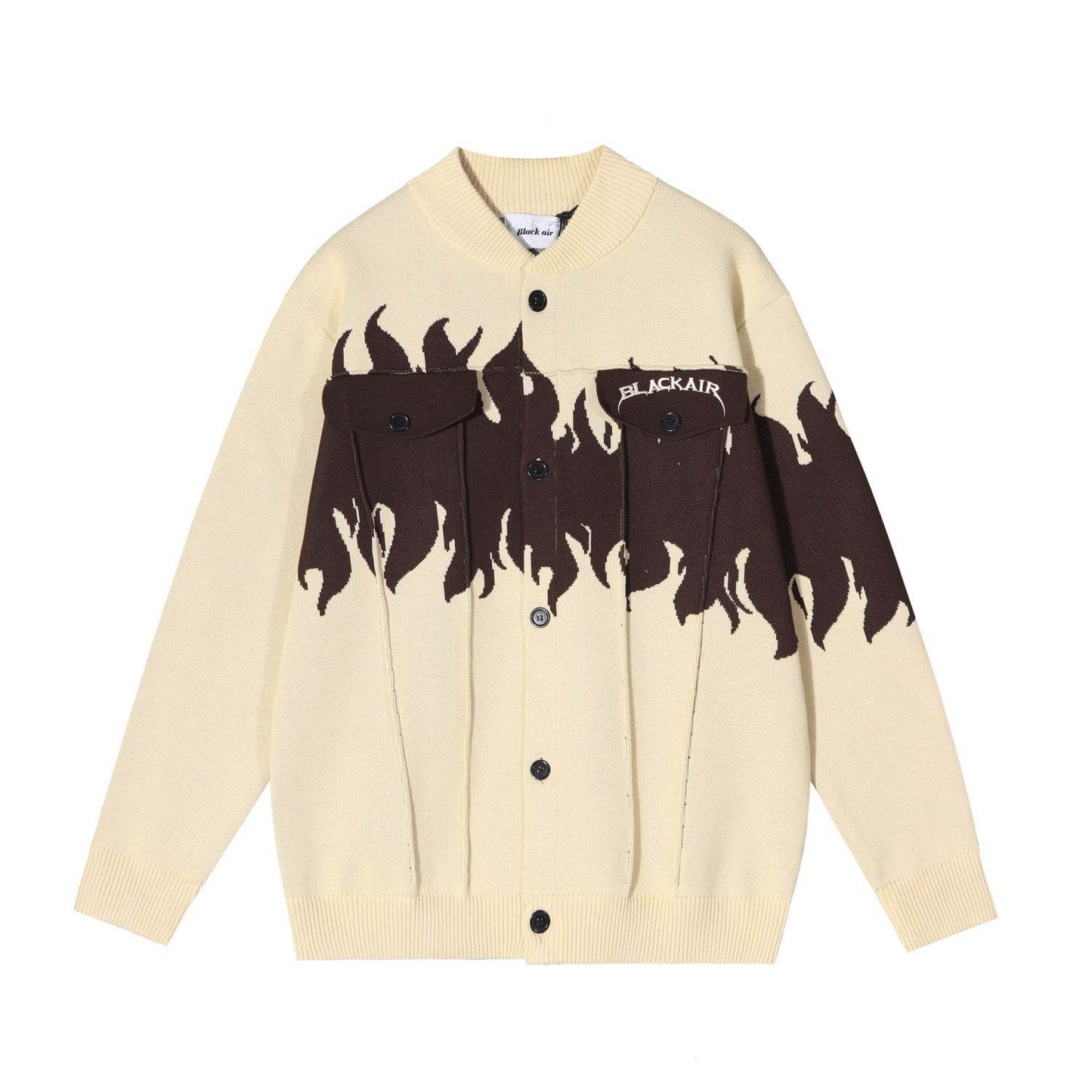 Street Retro Flame Color Matching Guochao Sweater Apricot MuddyStock