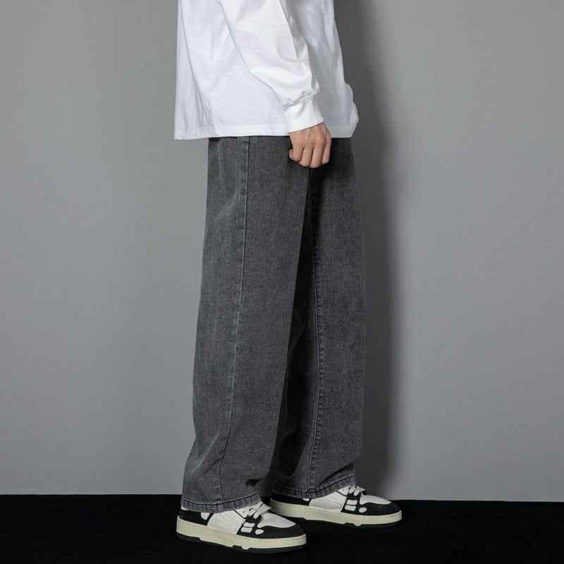 Men's Slimming Leisure Denim Straight-leg Pants Smoky Gray