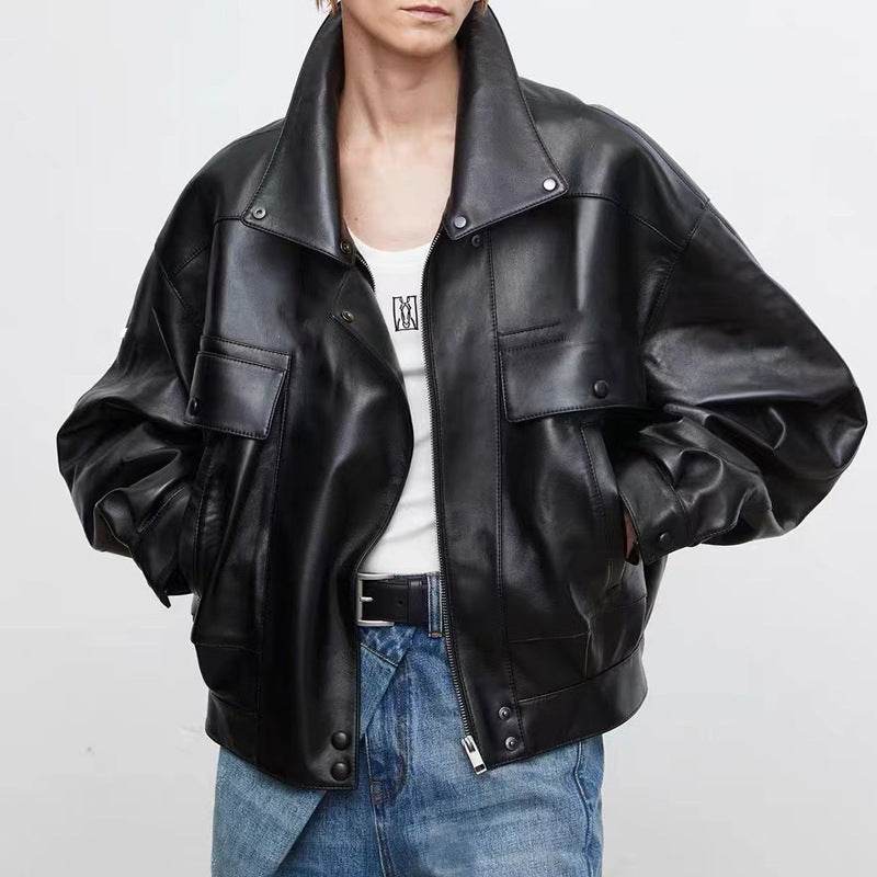 New Sheepskin Retro Loose Profile Casual Short Jacket For Men And Women Black MuddyStock