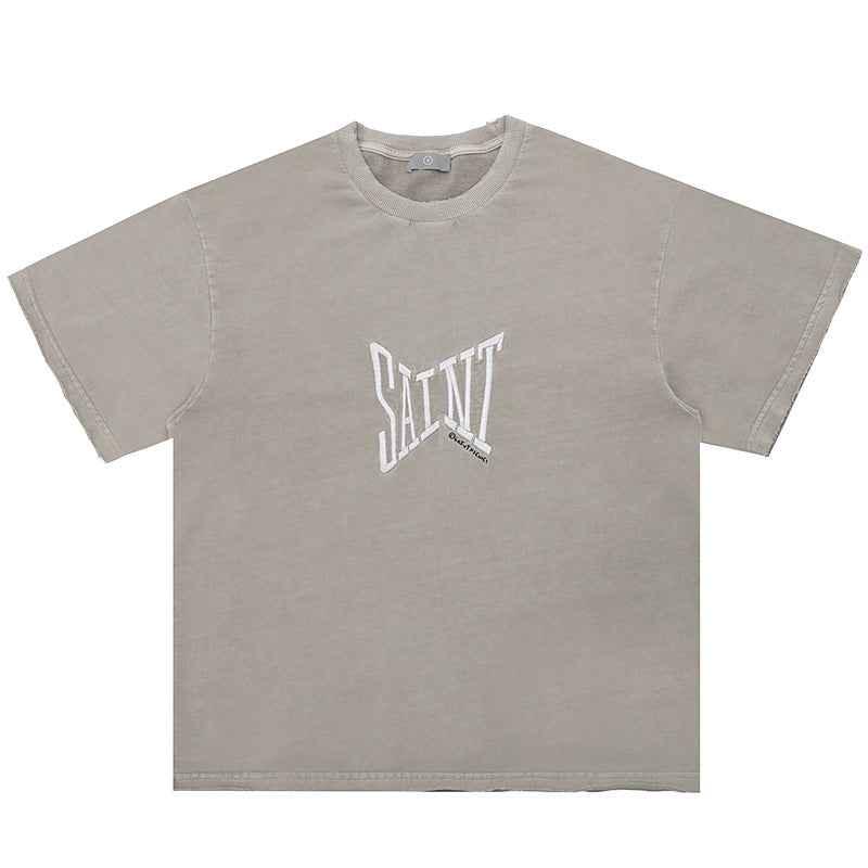 Retro Alphabet Short Sleeve T-shirt For Men Khaki null