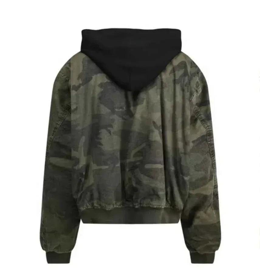 Leisure Washed-out Distressed Camouflage Fake Two-piece Cotton-padded Jacket For Men And Women