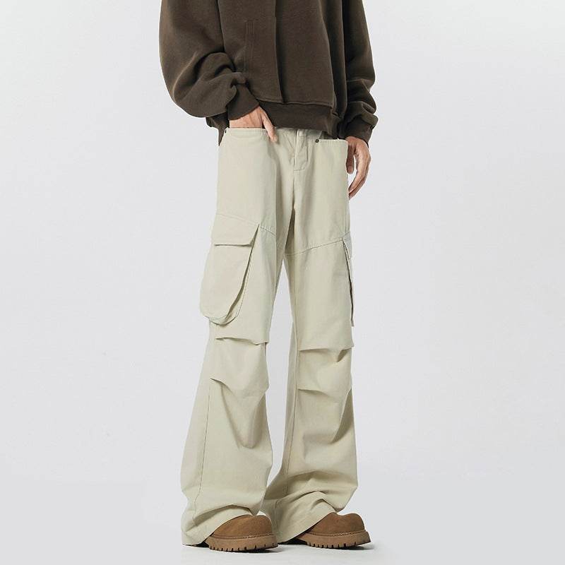 Retro High Street Fashion Trendy Trousers Trendy Men's Straight Casual Pants Beige MuddyStock