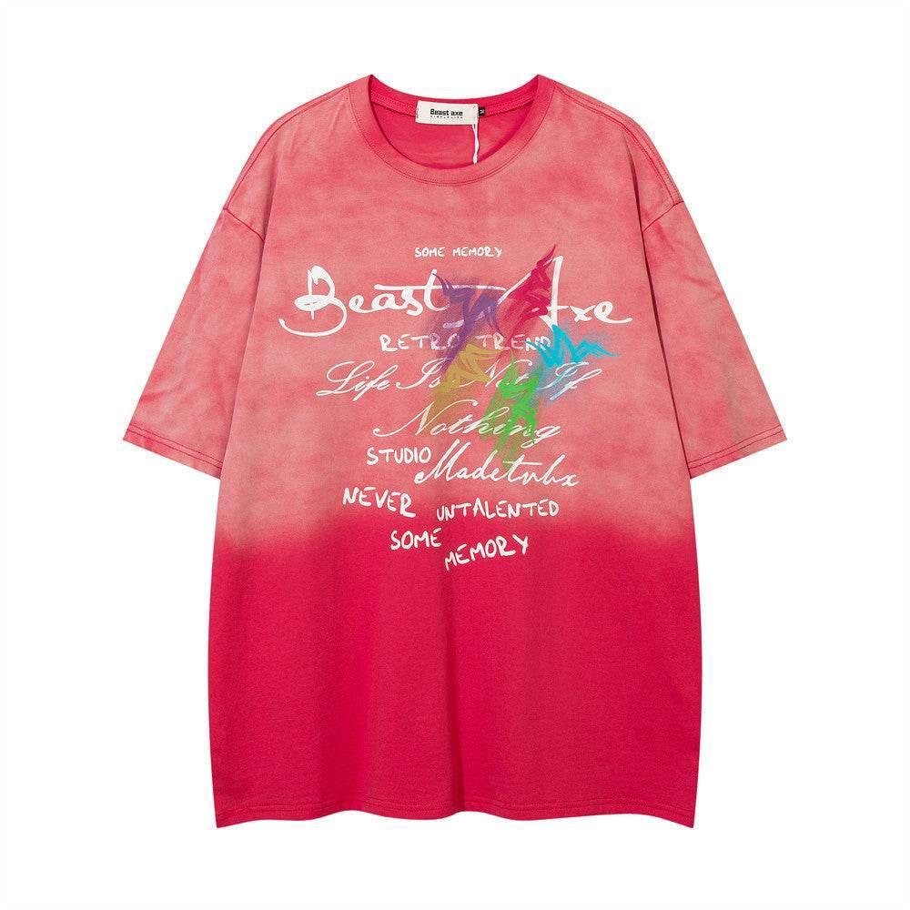 Tie-dye Gradient T-shirt For Men And Women Pink