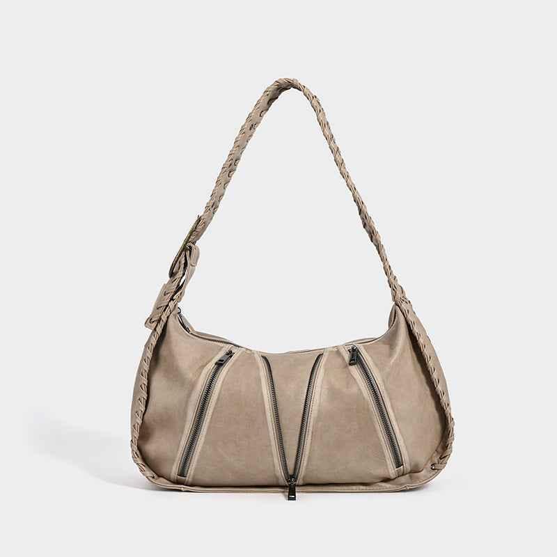 Vintage Weave New Niche Design Large Capacity Commuter Shoulder Bag Wipe White