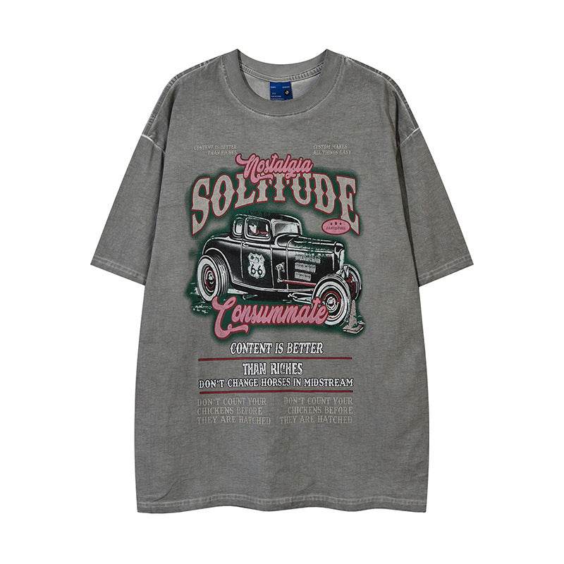 Vintage Car Print Distressed Short Sleeve Men And Women MuddyStock