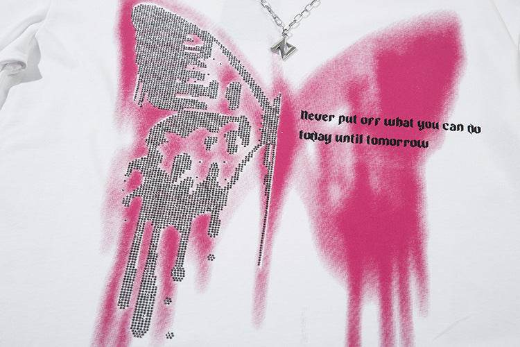 Butterfly Rhinestone Printed Necklace T-shirt For Men And Women MuddyStock