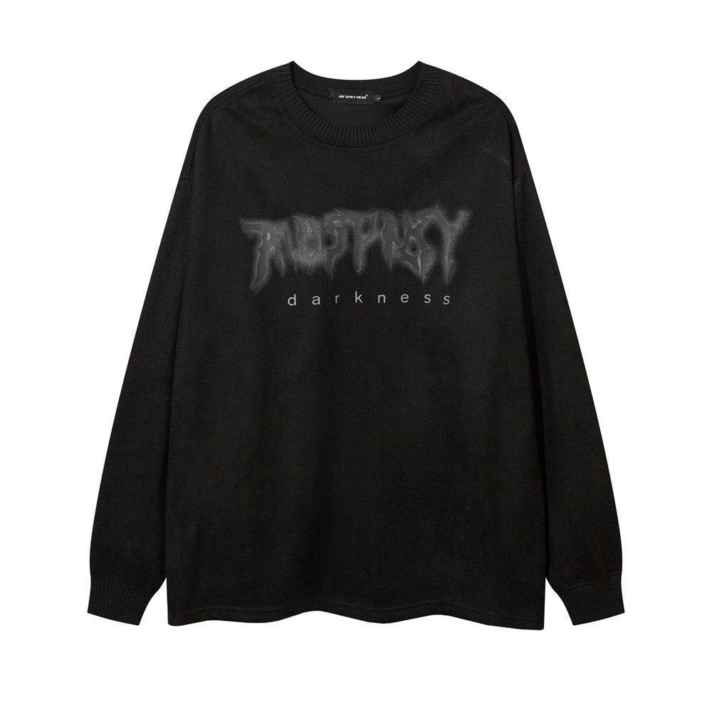 Letter Cross Printed Long-sleeved T-shirt For Men And Women Black MuddyStock