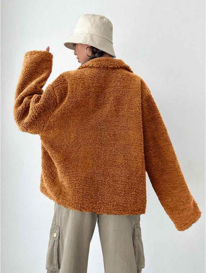 Women's Regular Fit Teddy Fleece Drop Shoulder Jacket MuddyStock