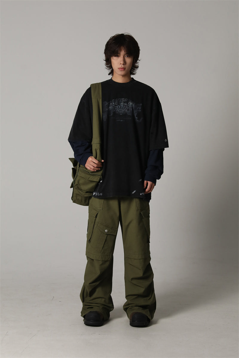 Double Yarn Combed Cotton Rock Print Round Neck Short Sleeve T-Shirt For Men Black MuddyStock