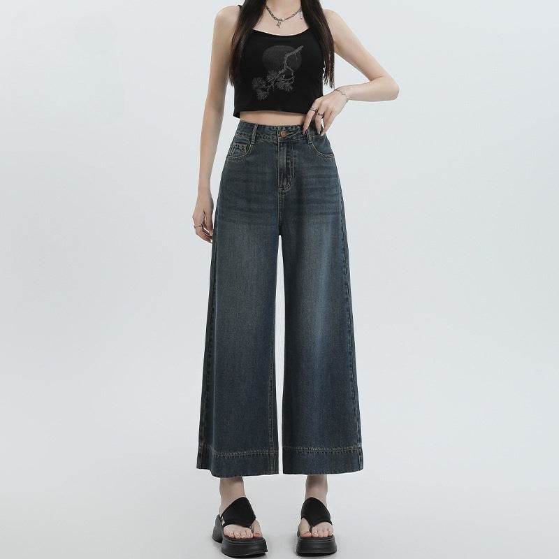 Straight Pear Shapes Ice Silk Wide-leg Pants Dark Blue Nine Points MuddyStock