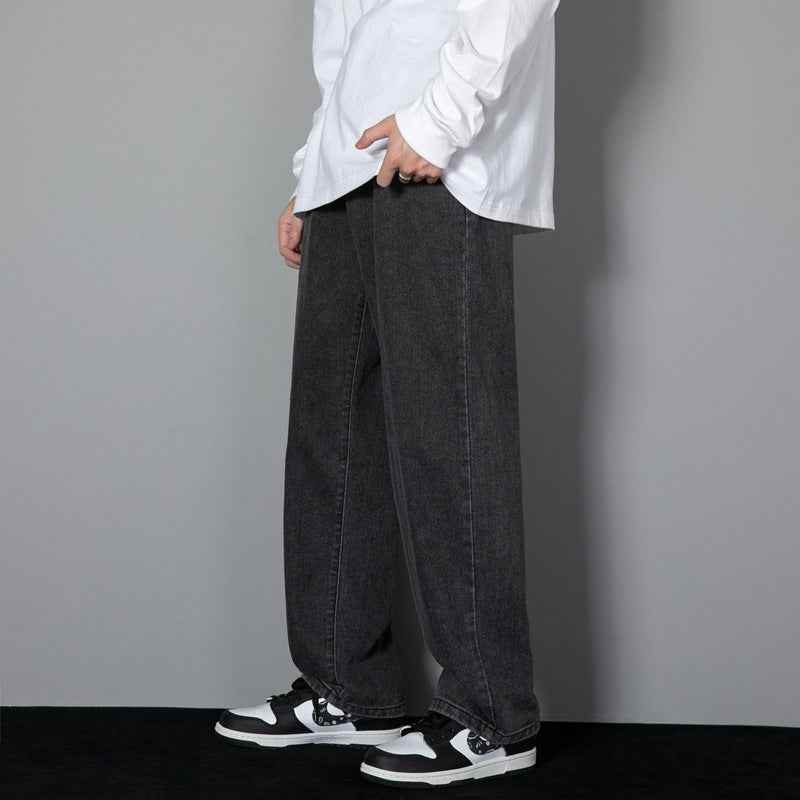 Men's Slimming Leisure Denim Straight-leg Pants Black Gray MuddyStock