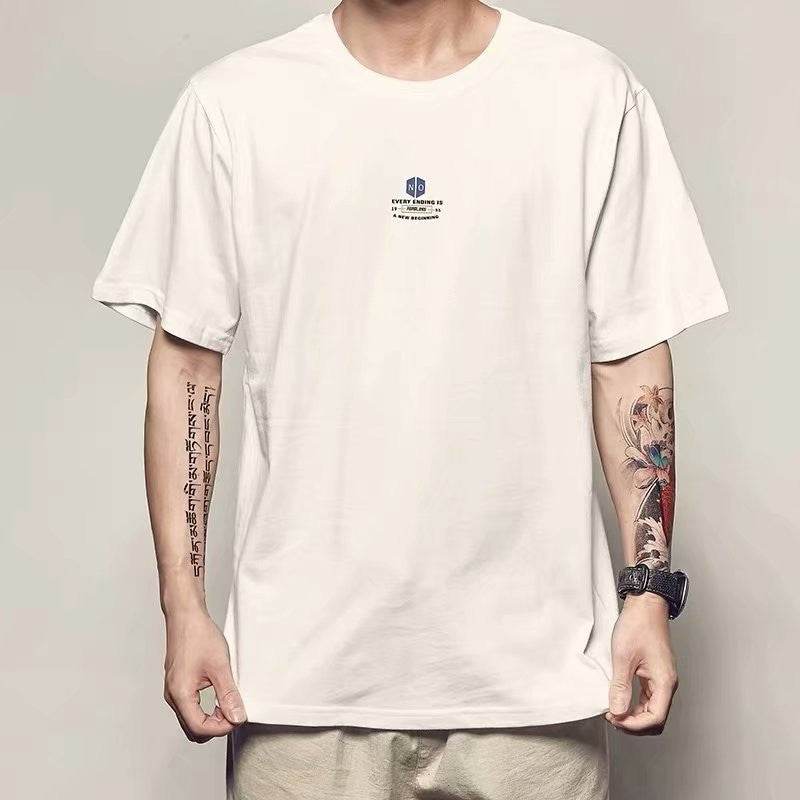 Summer Loose Short Sleeve T-shirt For Men White MuddyStock