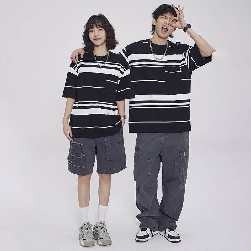 Striped Short-sleeved T-shirt For Men And Women MuddyStock
