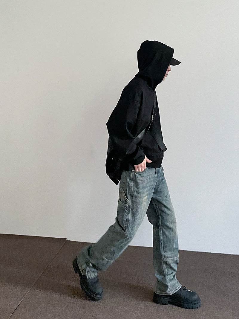 American High Street Multi-pocket Zipper Cargo Jeans For Men MuddyStock