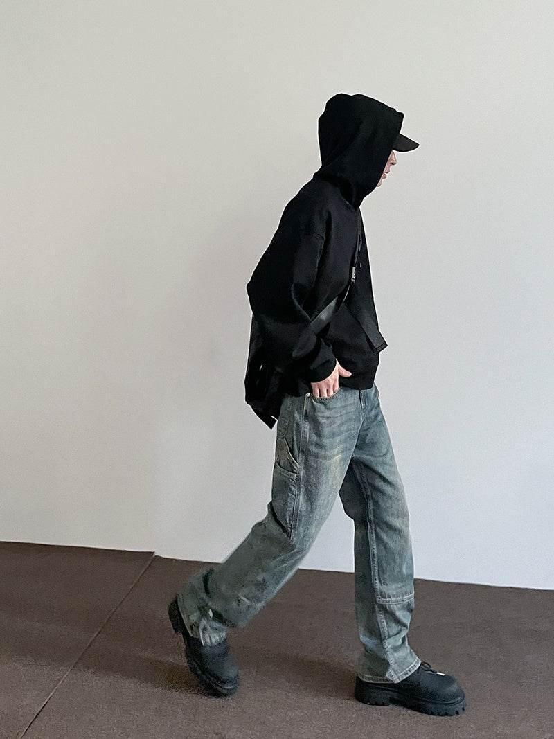 American High Street Multi-pocket Zipper Cargo Jeans For Men