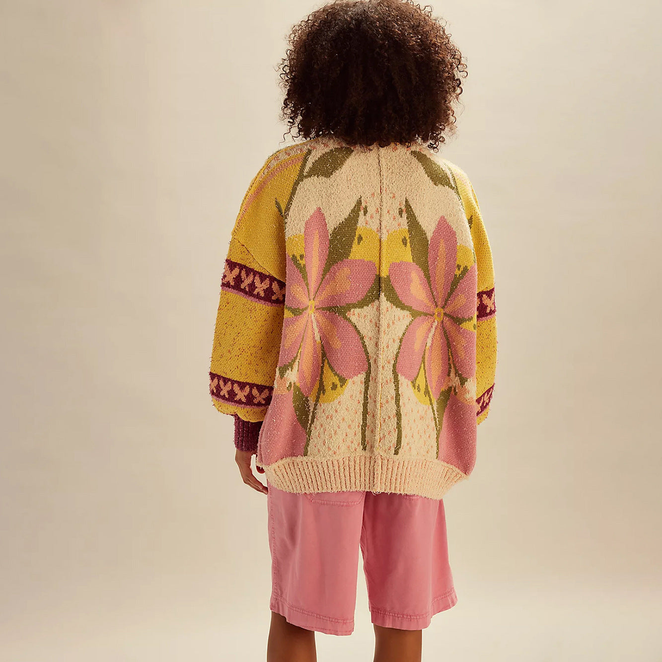 Fashion Abstract Print Lapel Loose Long Sleeve Women's Sweater Knitwear