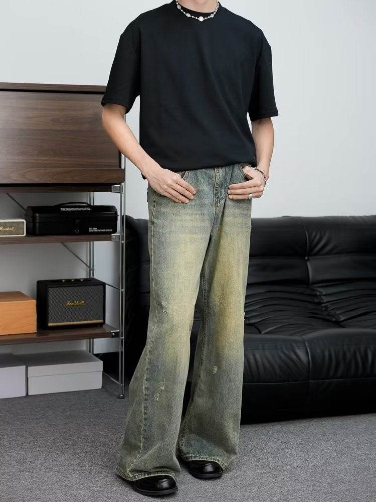 Loose All-match American Retro Distressed Wide-leg Jeans For Men MuddyStock