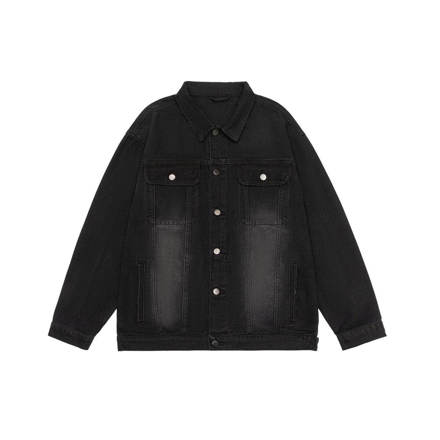American Retro Washed Denim Jacket Fall And Winter Lapels Jacket Black MuddyStock