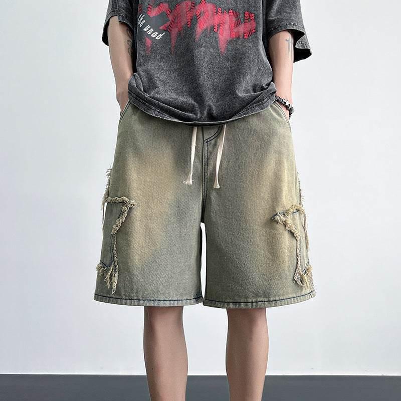 Men's Fashion All-match Straight Fifth Pants Yellow Mud Colors