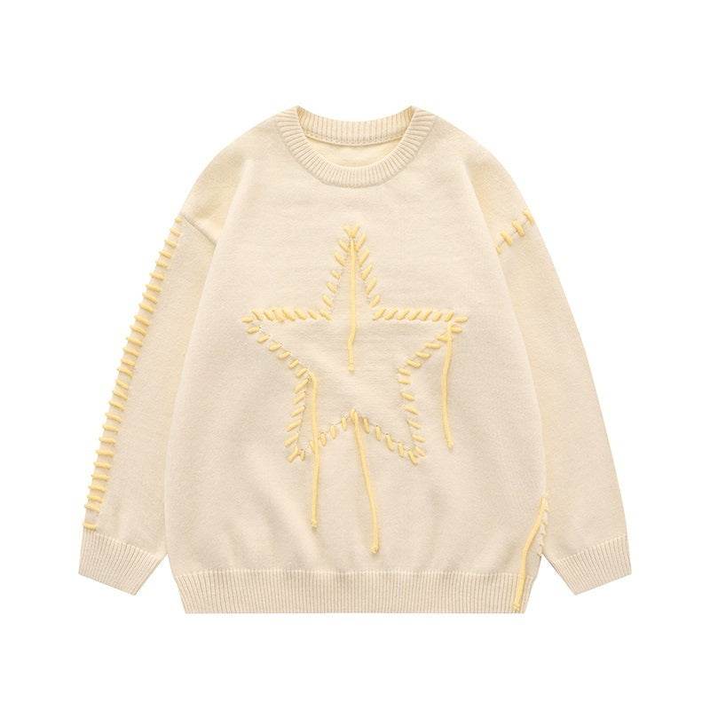 Autumn New Star Design Knitted Women's Round Neck Sweater Apricot MuddyStock