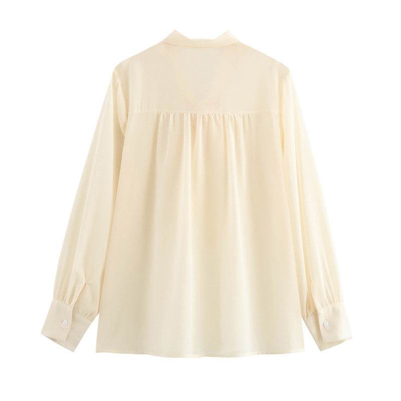 Long Sleeve Thin Top V-neck Apricot Bow Design MuddyStock