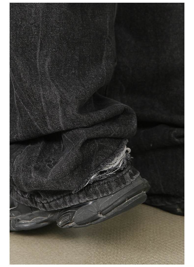 Men's Loose Straight-leg Denim Retro Tattered Jeans Wide Leg Pants MuddyStock