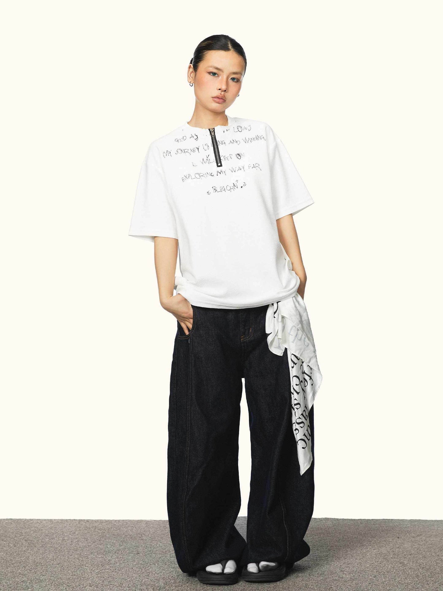 Women's Same Style American Letter Print Half Zipper Short Sleeve MuddyStock