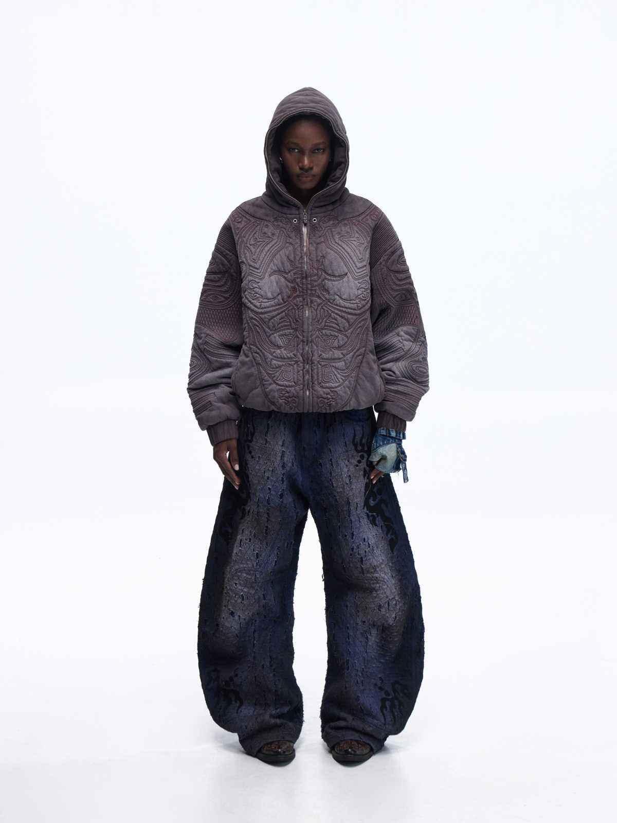 Pre-Washed Distressed Hoodie For Men And Women Purple null