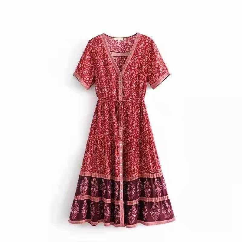 European And American Women's Clothing Dress Bohemian Style Red