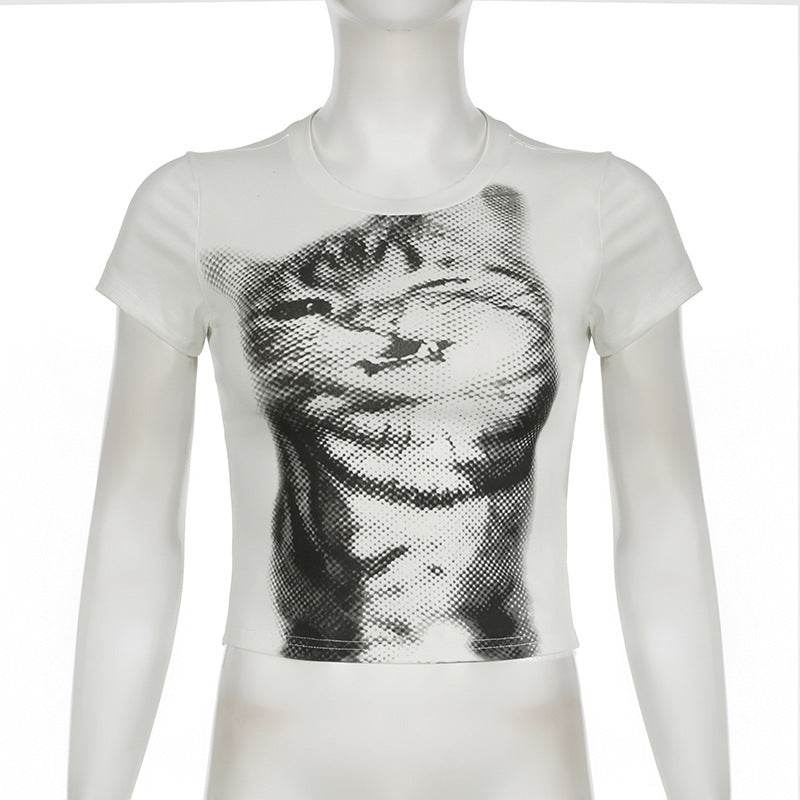 Women's Street Style Cat Printing Short-sleeved T-shirt MuddyStock