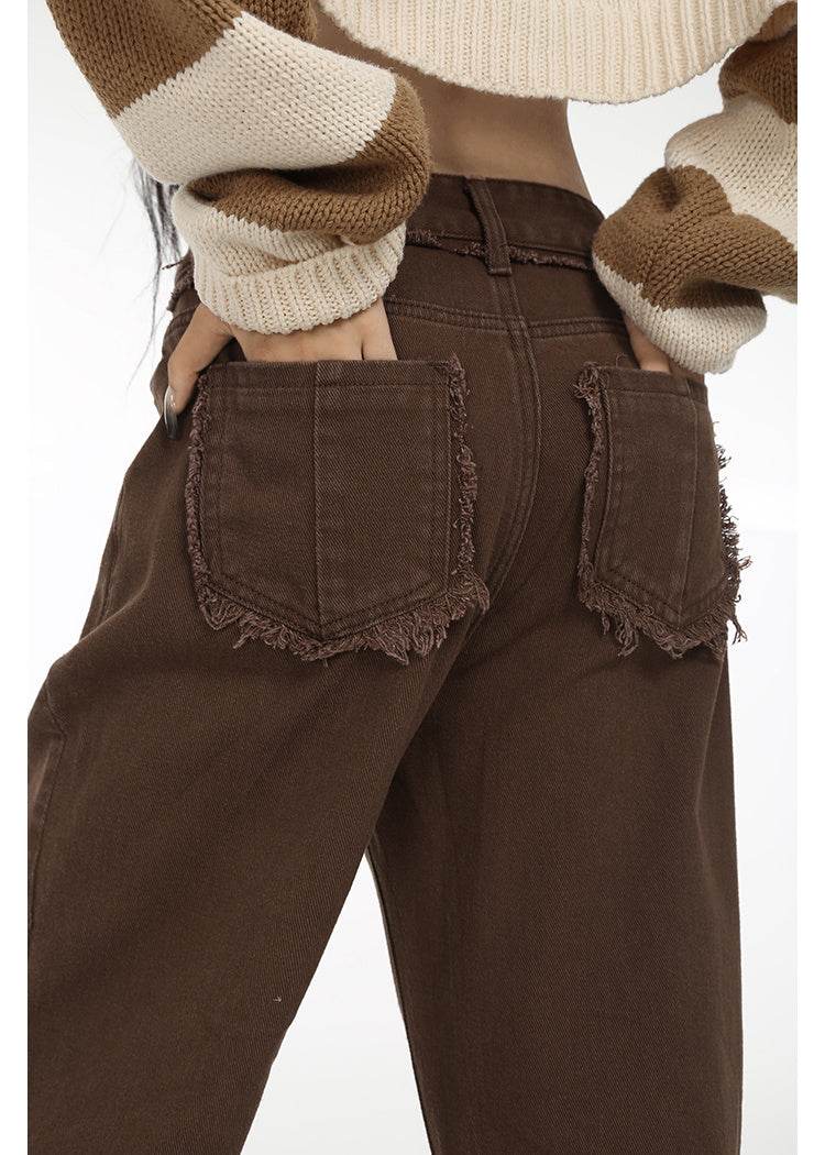 Coffee Colored Distressed Cropped Jeans For Women MuddyStock