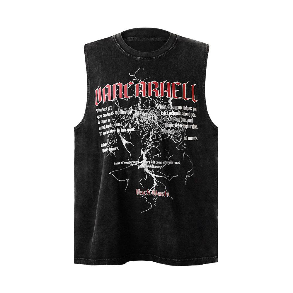 Letter Lightning Print Casual Vest For Men Black MuddyStock