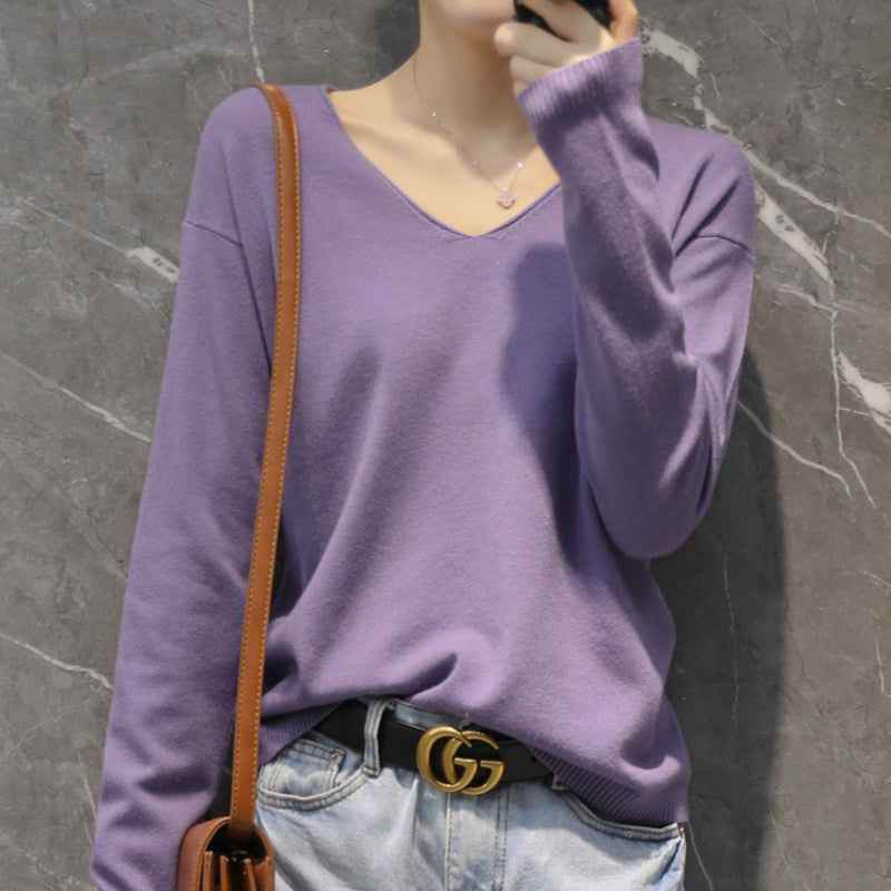 Plus Size Students Slimming Solid Color Top Purple MuddyStock