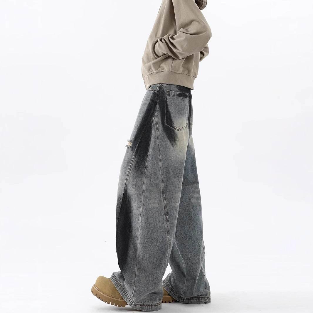 Men's American-style Splash-ink Ripped Machete Jeans