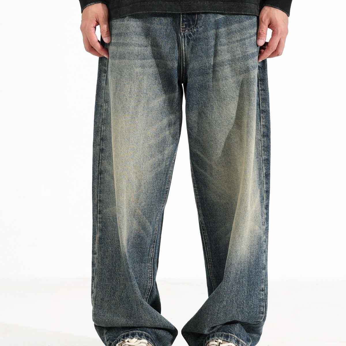 American Retro Hanging Loose Wide Leg Jeans For Men MuddyStock