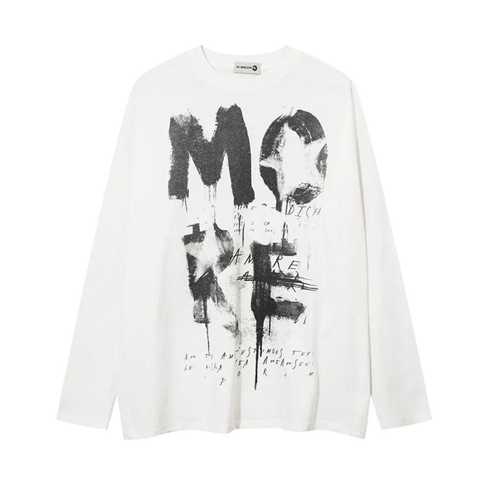 Printed Round Neck Long Sleeve T-shirt For Men And Women White