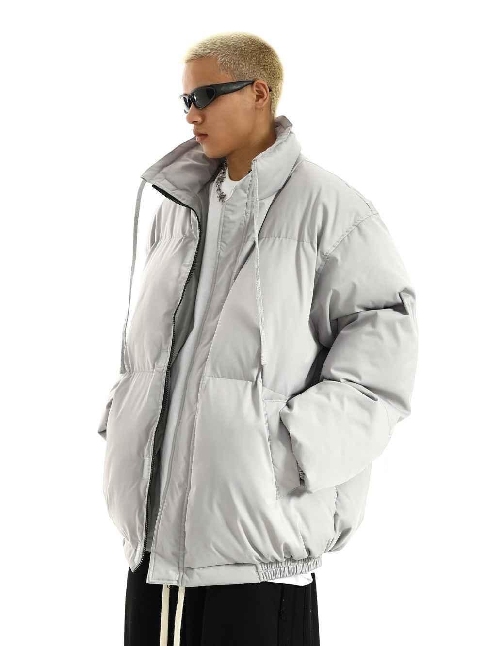 Winter Retro Loose Plain Jacket For Men Silver