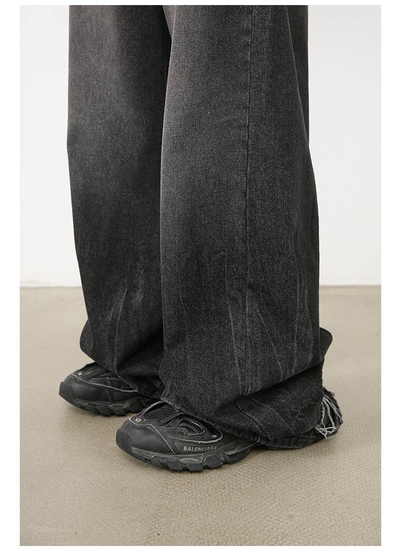 Men's Loose Straight-leg Denim Retro Tattered Jeans Wide Leg Pants MuddyStock
