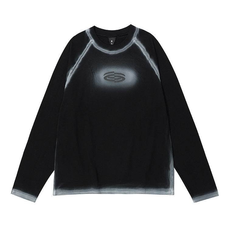 Retro Goth Spray Painting Loose Round Neck Pure Cotton Tops For Women Black MuddyStock