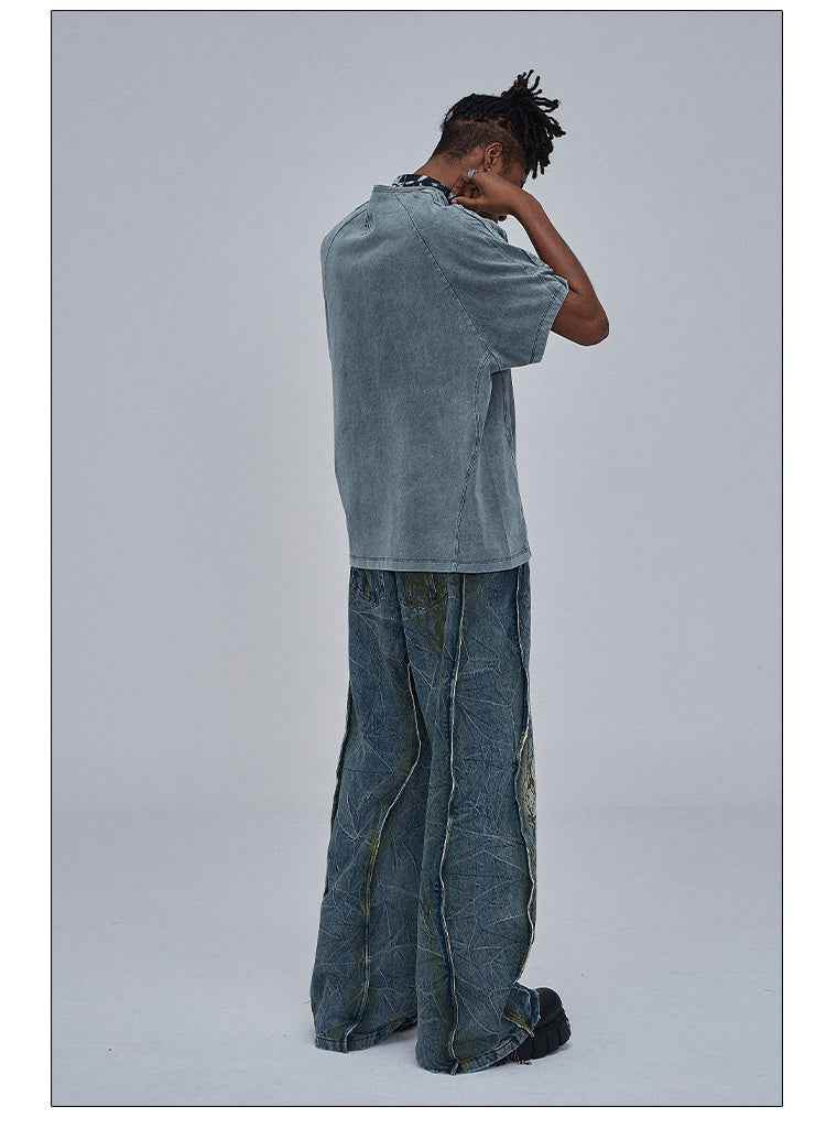 American Street Dirtyfit Heavy Industry Washed Distressed Wide Leg Jeans MuddyStock