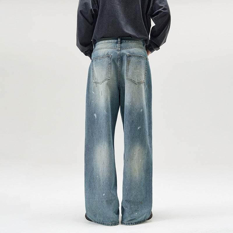 American-style Splash-ink Washed Loose Jeans For Men
