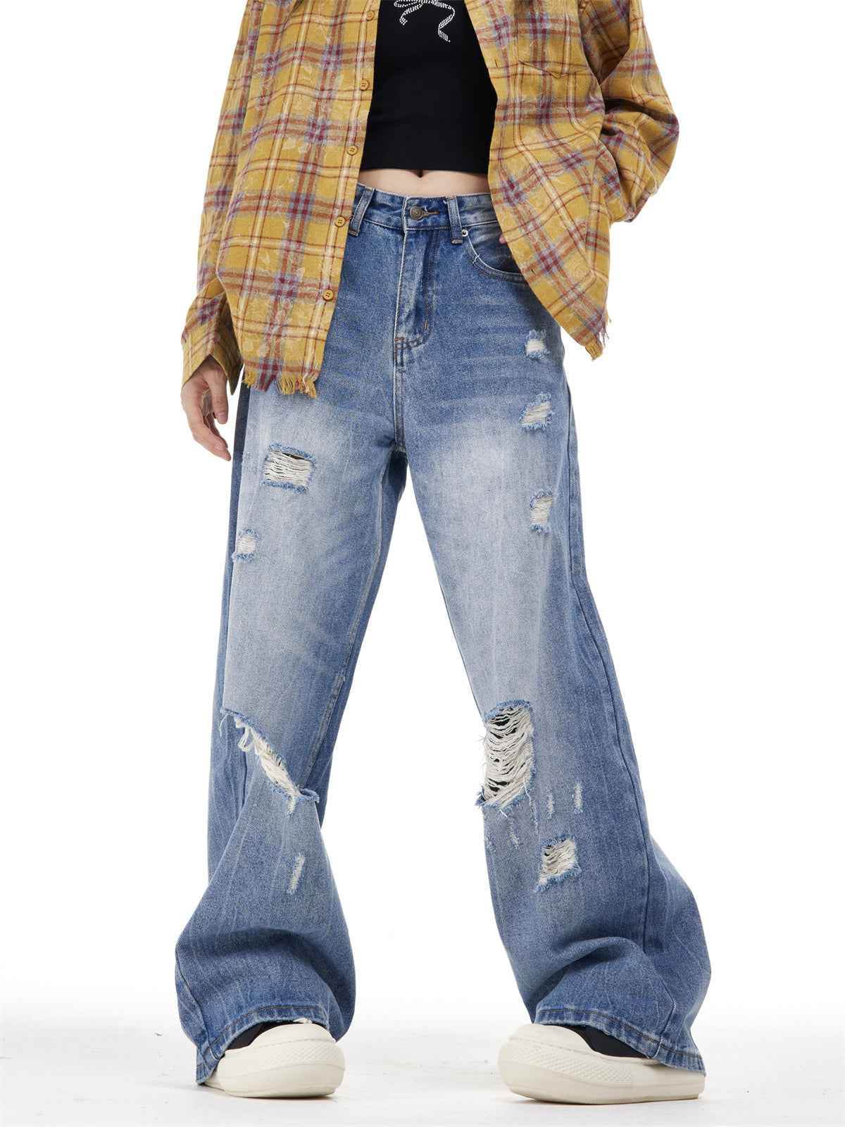 Women's Ripped Washed Blue Jeans MuddyStock